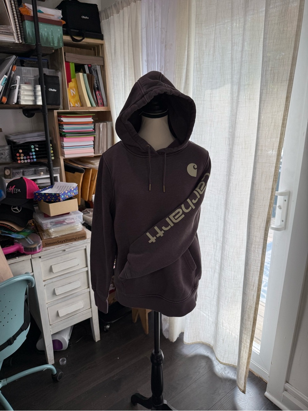 Carhartt Men’s Crewneck Hoodie in Dark Brown with Logo